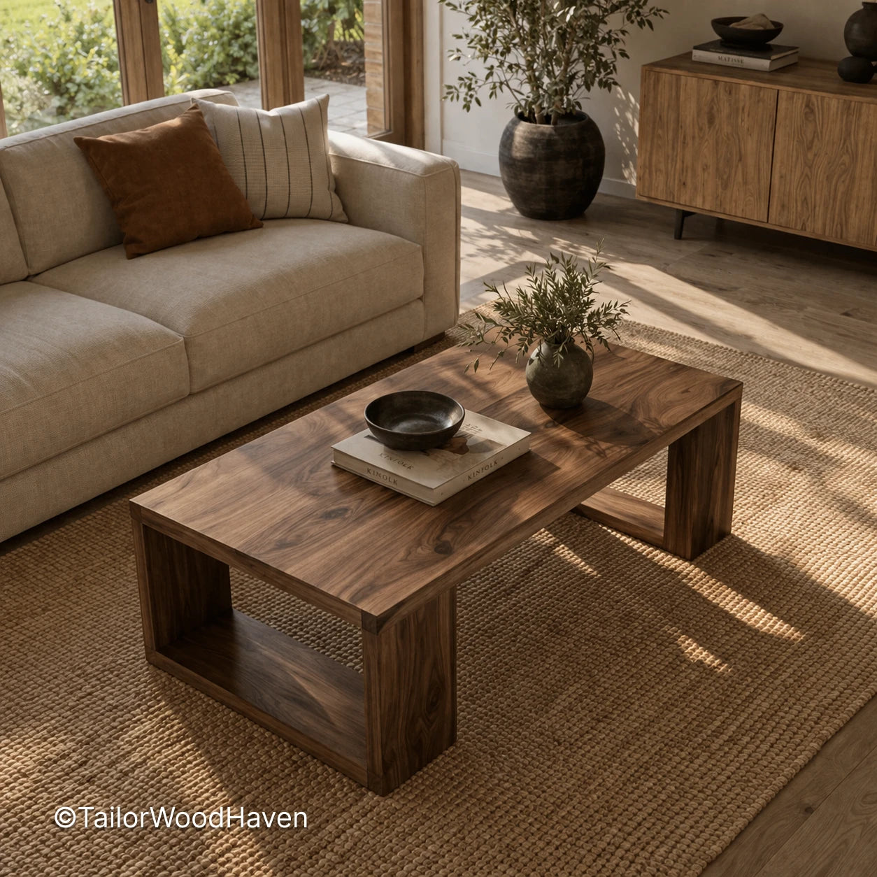 Solid wood coffee table with natural grain variation designed for everyday use