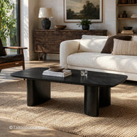 Modern black wood coffee table with rectangular top and sturdy construction