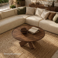 Solid wood round coffee table with white finish and simple design