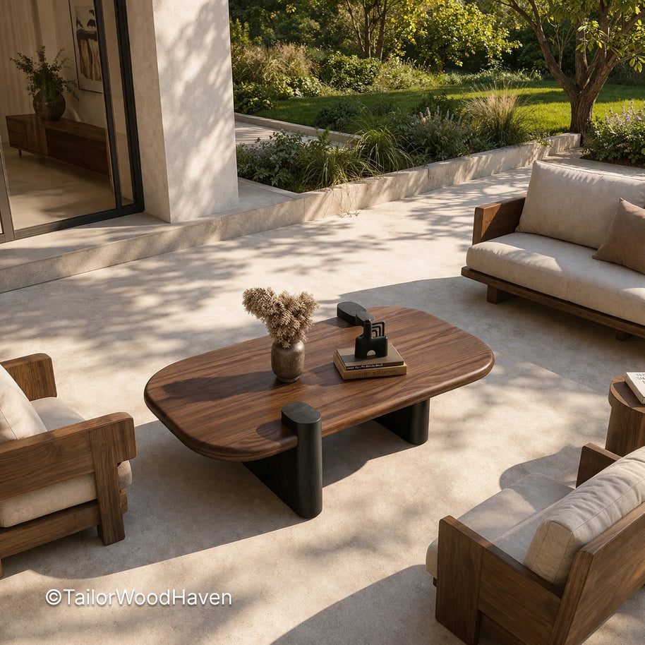 Minimal rectangular coffee table with sturdy construction and simple profile