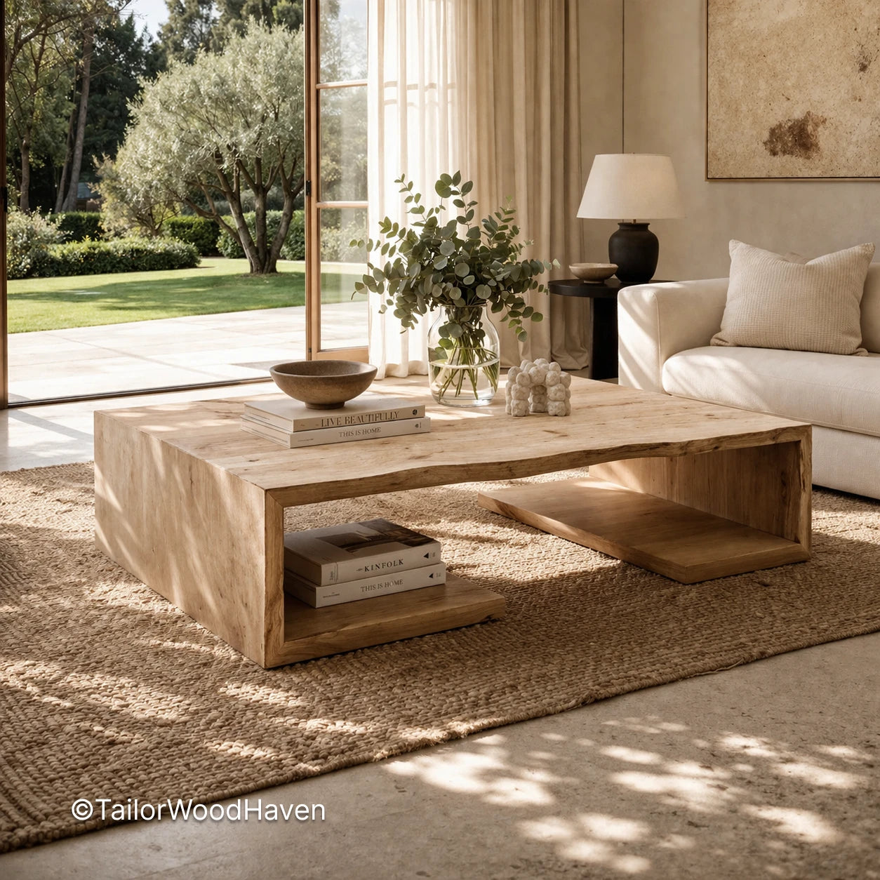 White solid wood coffee table with clean edges and smooth finish