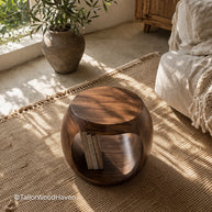 Solid wood round coffee table for small spaces with space-saving design and smooth surface
