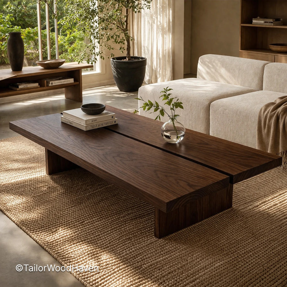 Minimal dark wood coffee table with rectangular top and sturdy construction