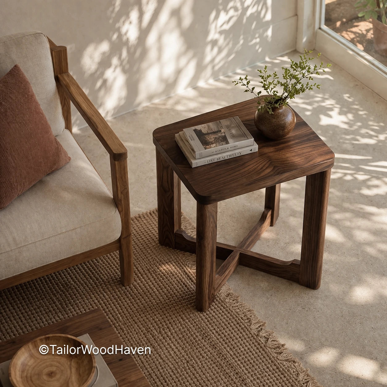 Minimal modern coffee table with square tabletop and balanced proportions