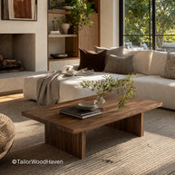 Minimal brown coffee table with rectangular top and sturdy construction
