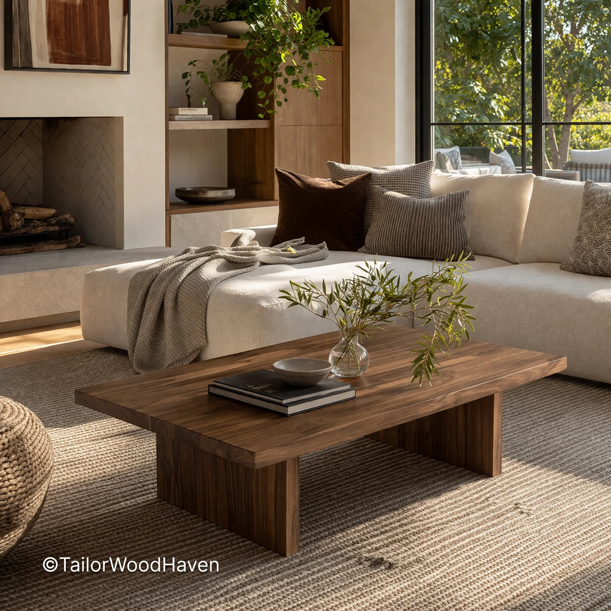 Minimal brown coffee table with rectangular top and sturdy construction