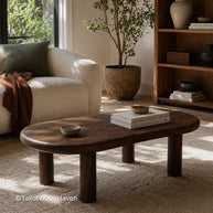 Minimalist dark wood coffee table with smooth surface and strong solid wood base
