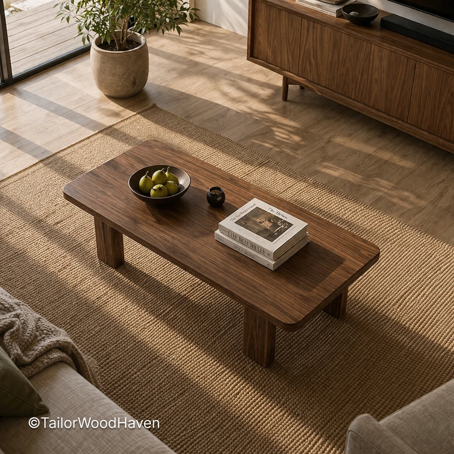 Minimal small rectangle coffee table with sturdy construction and smooth surface