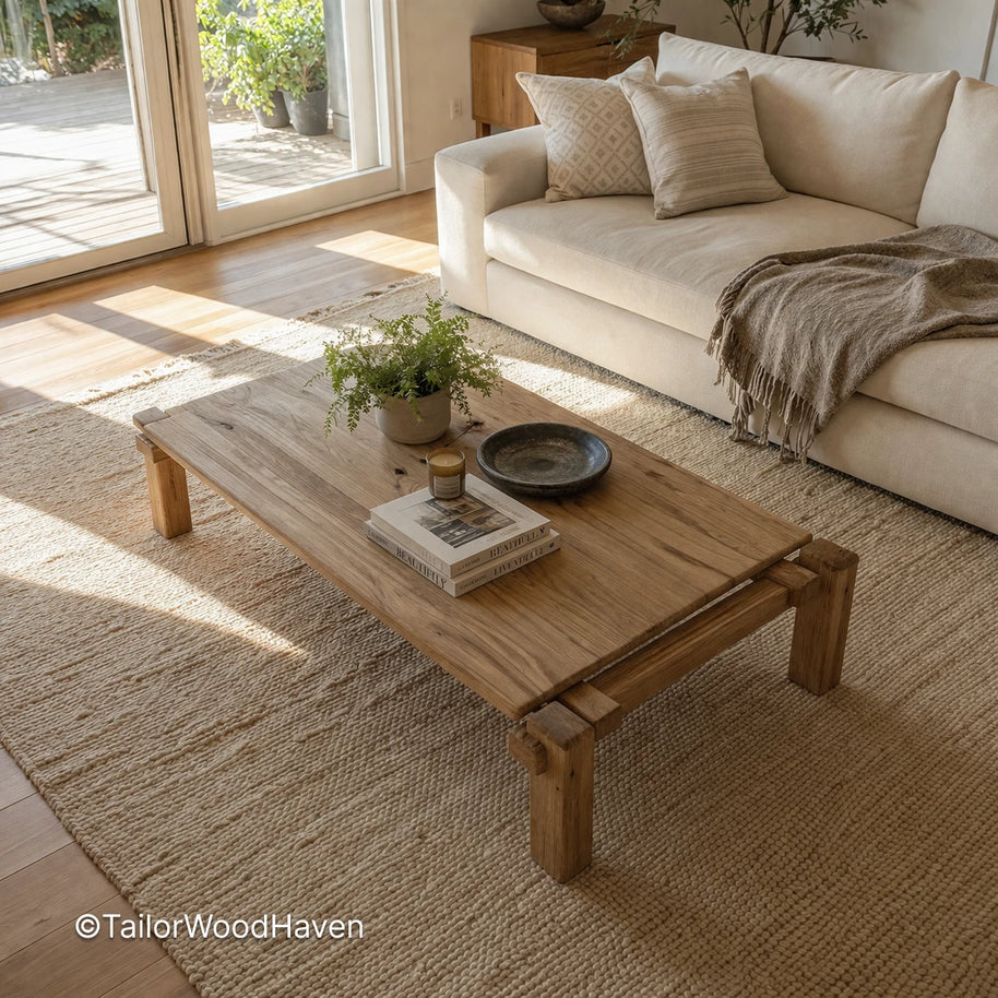 Simple mid century modern wood coffee table with stable construction and classic profile