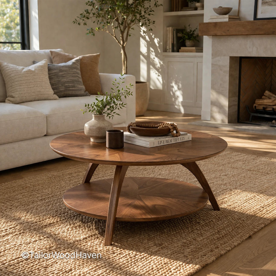 Circular coffee table designed for everyday living room use with simple style