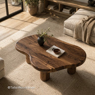 Solid wood circular coffee table designed for everyday use with natural grain variation