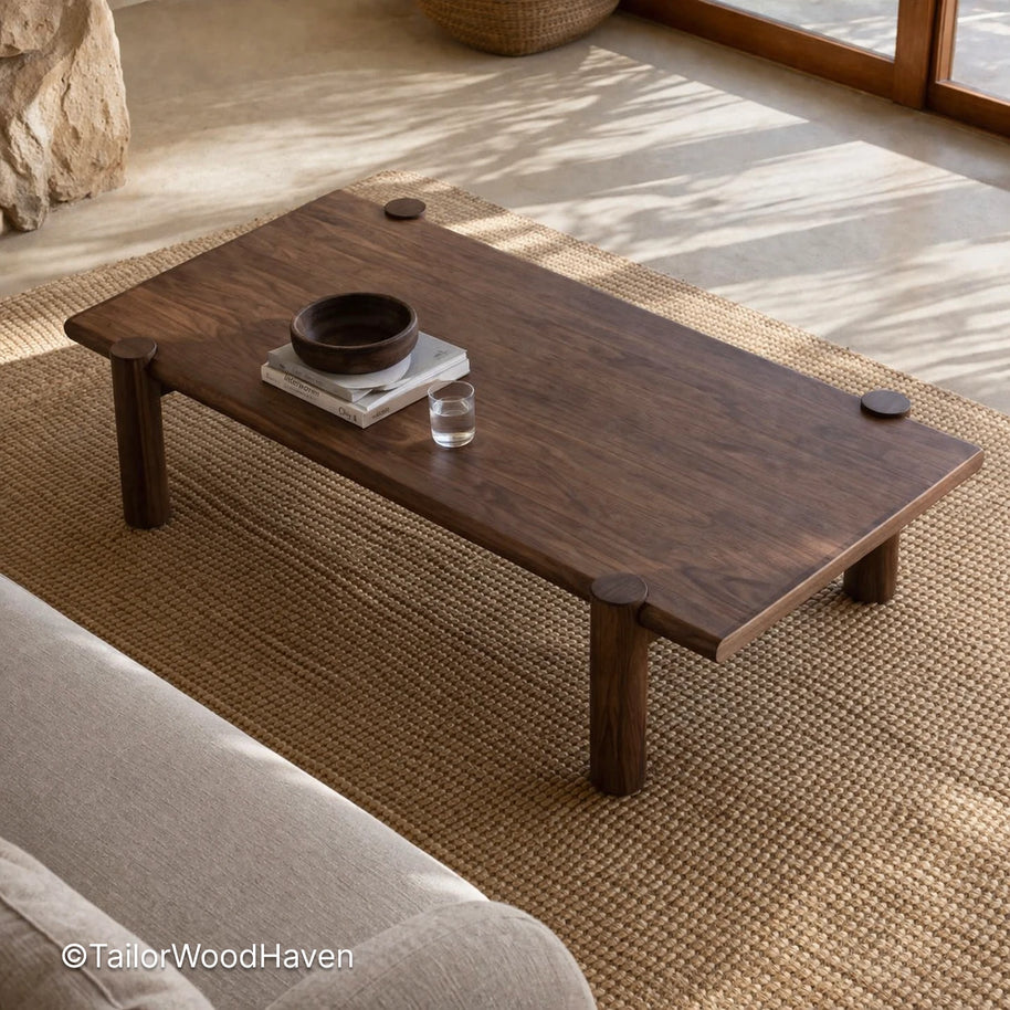 Minimal mid century wood coffee table with smooth surface and balanced proportions