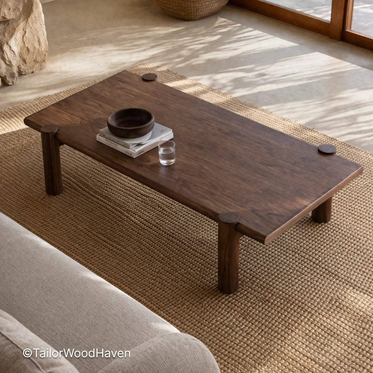 Minimal mid century wood coffee table with smooth surface and balanced proportions