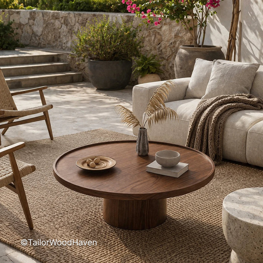 Solid wood round coffee table designed for modern interiors