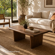 Durable solid wood coffee table with unique grain patterns and balanced proportions