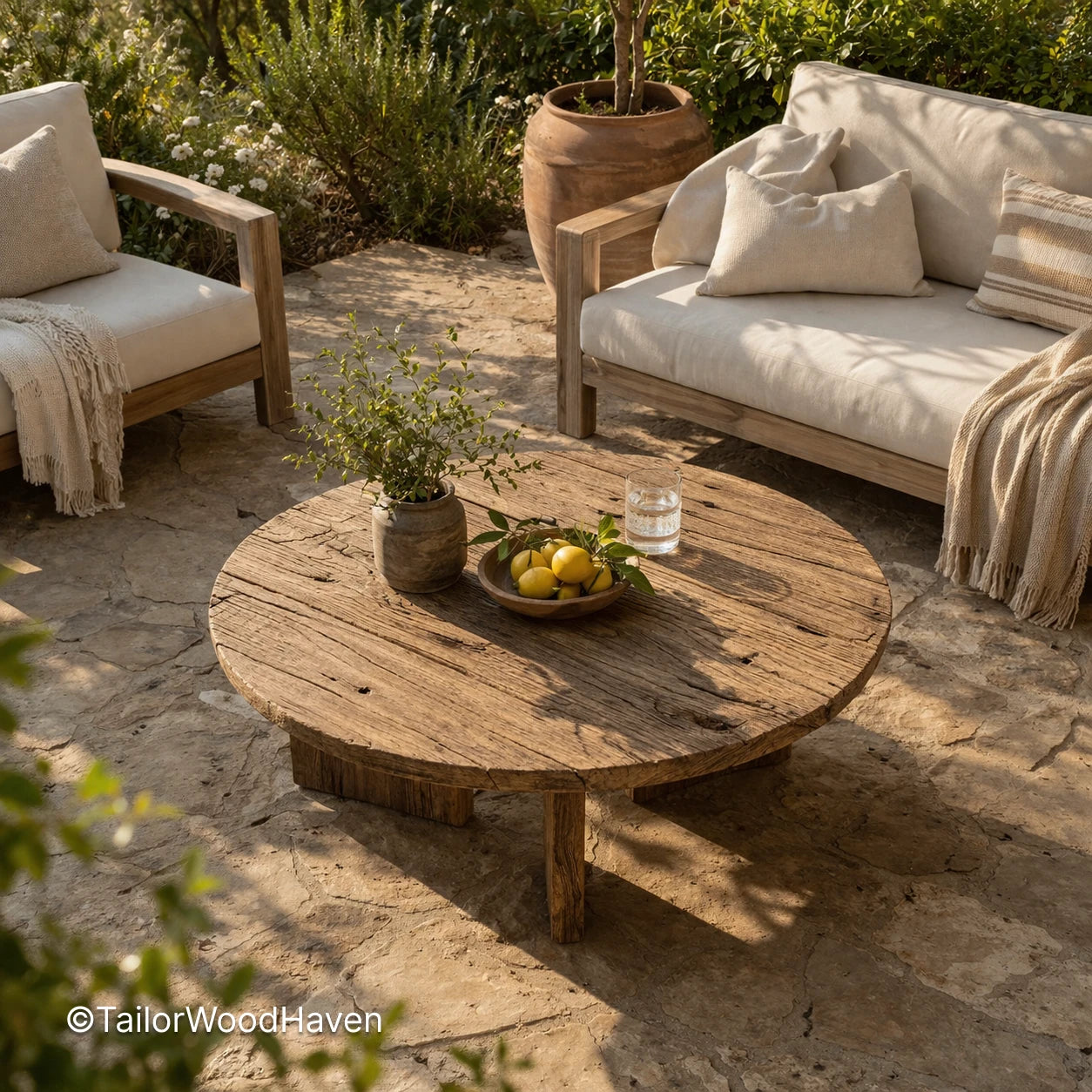 Solid wood rustic coffee table designed for everyday use with natural texture