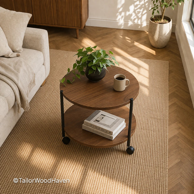 Coffee table with wheels featuring a clean design and smooth rolling movement in a modern living room