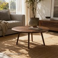 Solid wood round coffee table with minimalist mid century modern design