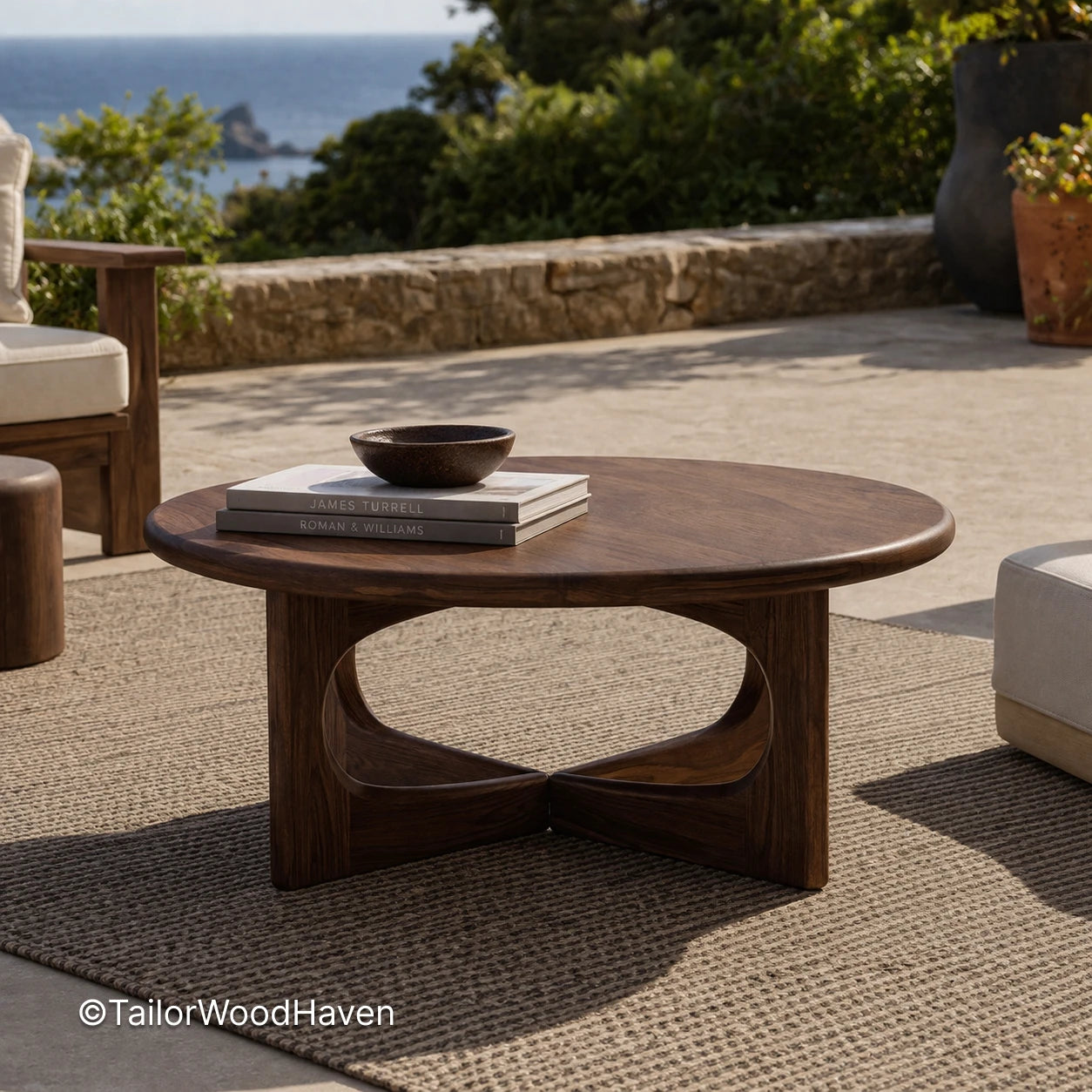 Solid wood round coffee table with minimalist mid century design