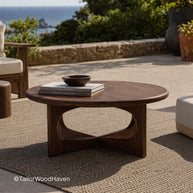 Solid wood round coffee table with minimalist mid century design