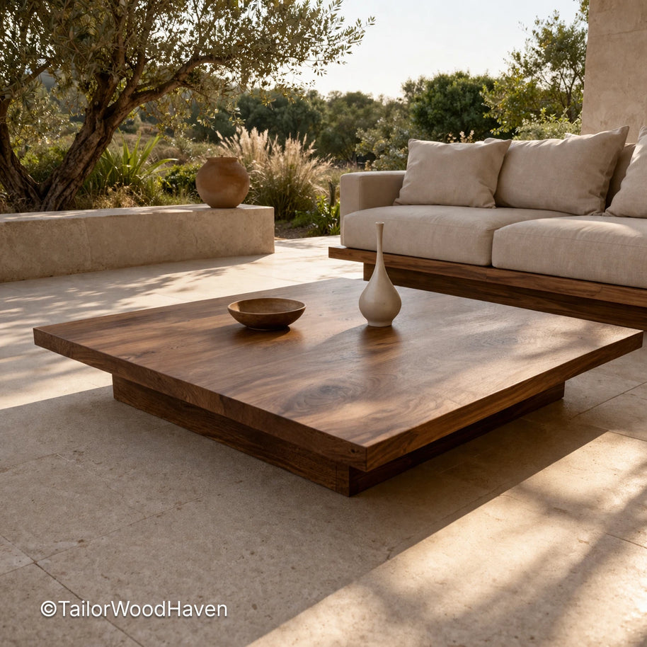 Solid wood coffee table with large dimensions designed for everyday use
