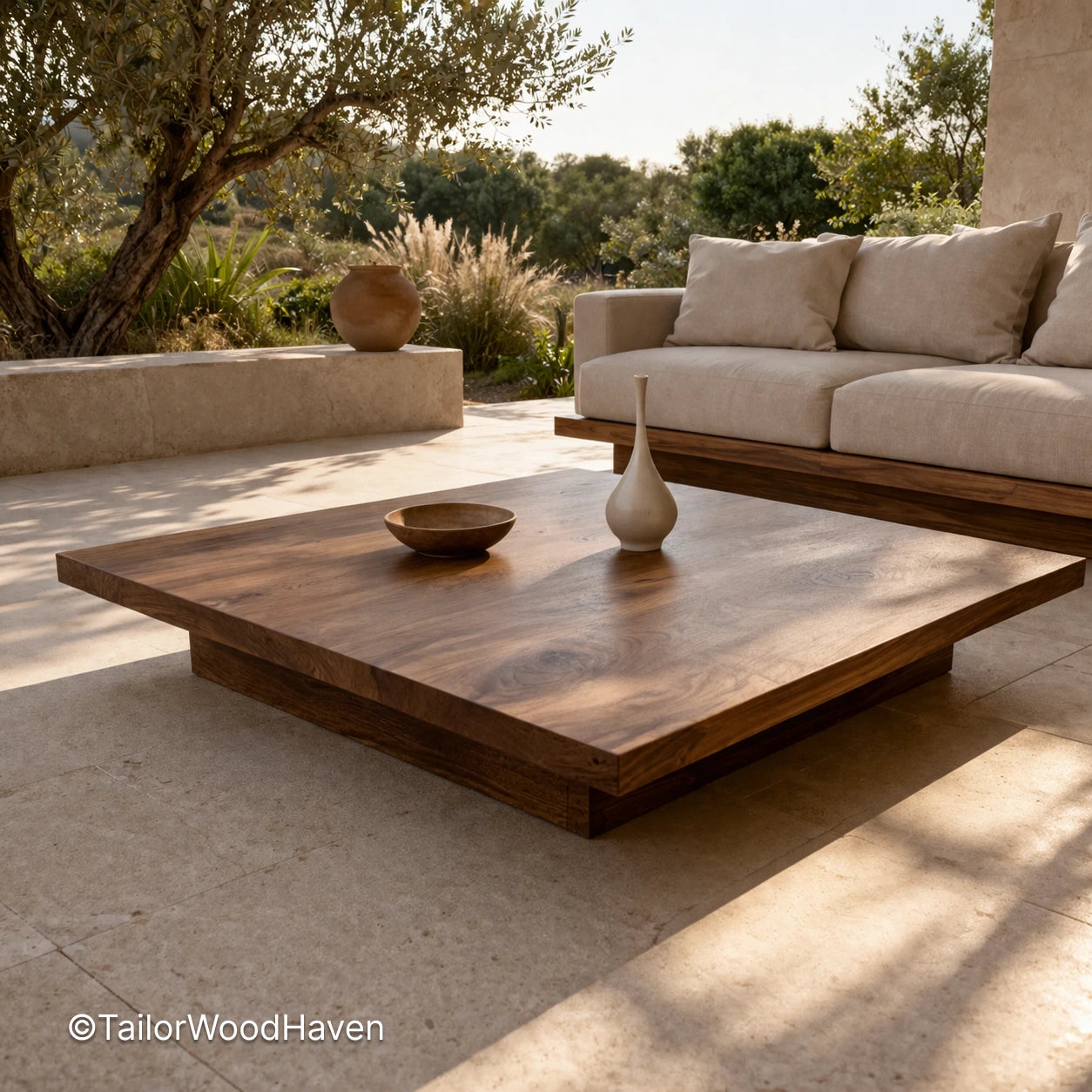 Solid wood coffee table with large dimensions designed for everyday use