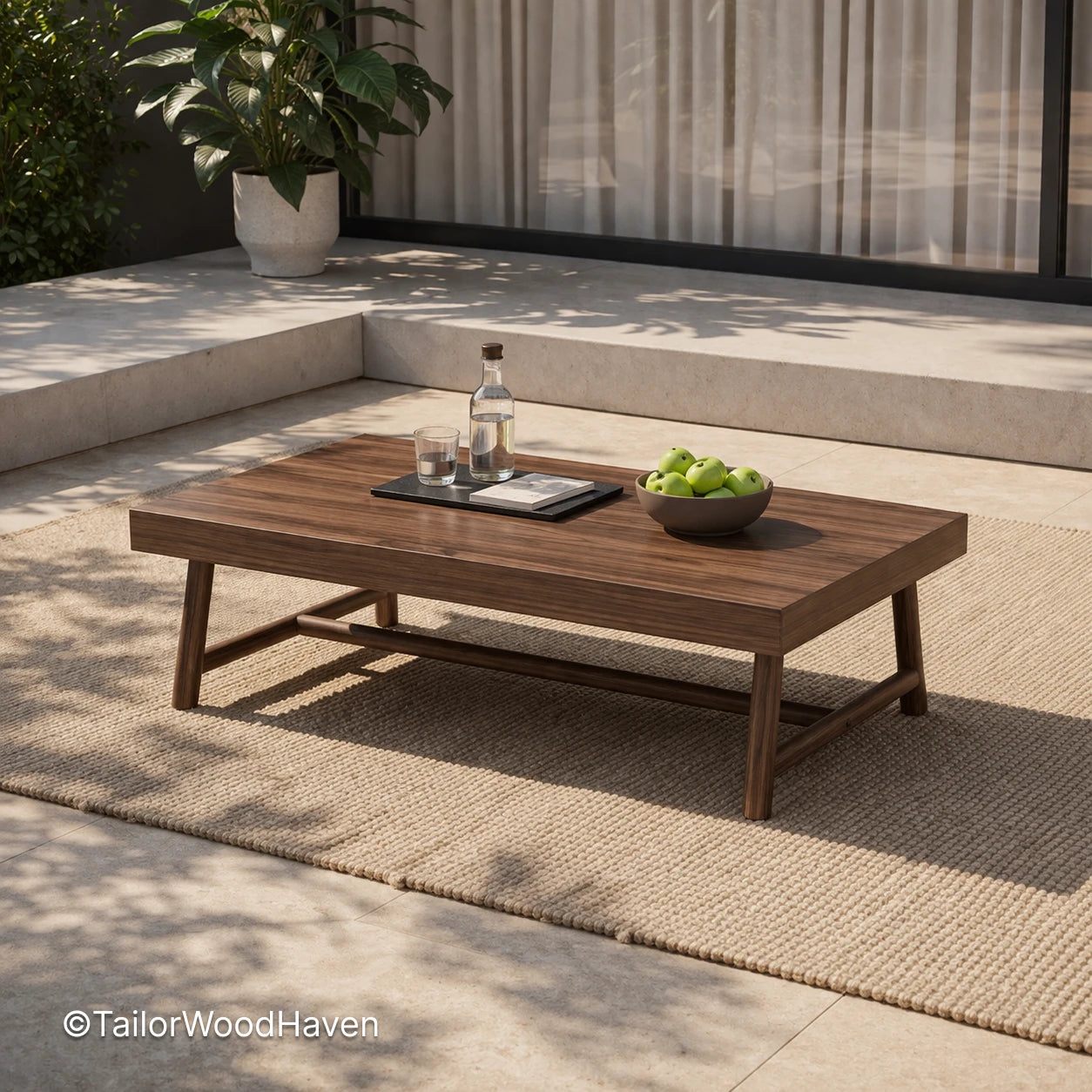Minimal low rectangle coffee table with sturdy construction and balanced proportions