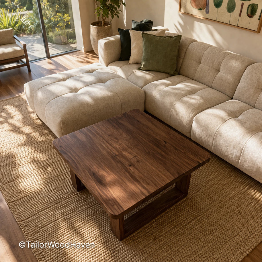 Medium size square coffee table with sturdy construction and simple design