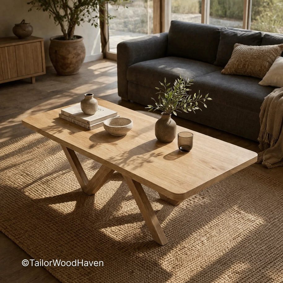 Solid light wood coffee table designed for everyday use with durable finish