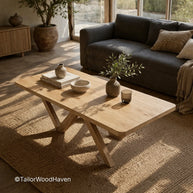 Solid light wood coffee table designed for everyday use with durable finish