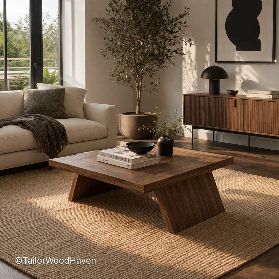 Minimal big rectangle coffee table with spacious top and sturdy construction