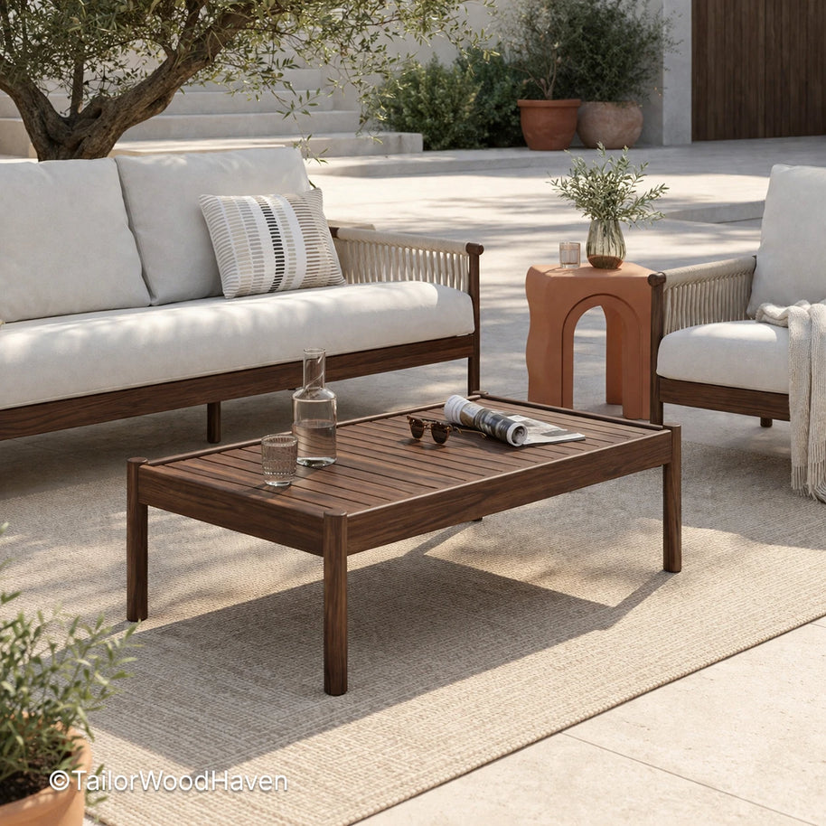Minimal patio coffee table with rectangular top and sturdy construction