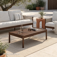 Minimal patio coffee table with rectangular top and sturdy construction