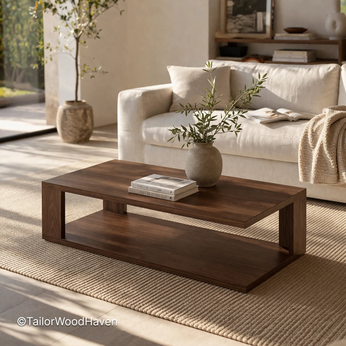 Solid dark wood coffee table designed for everyday use with durable surface