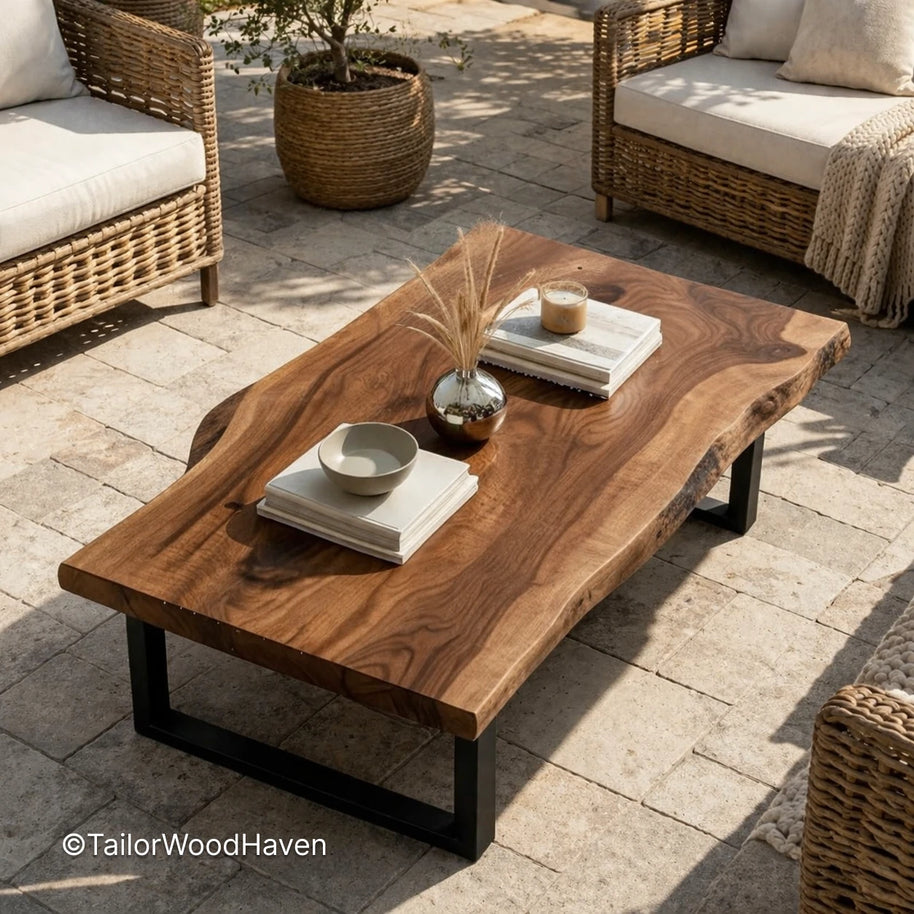 Minimal walnut rectangular coffee table with sturdy construction and balanced proportions