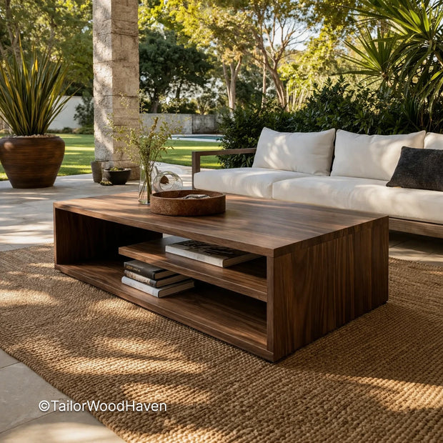 Solid hardwood square coffee table with smooth durable surface and balanced proportions