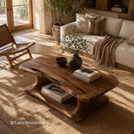 Solid wood rectangular coffee table designed for everyday use with natural grain variation