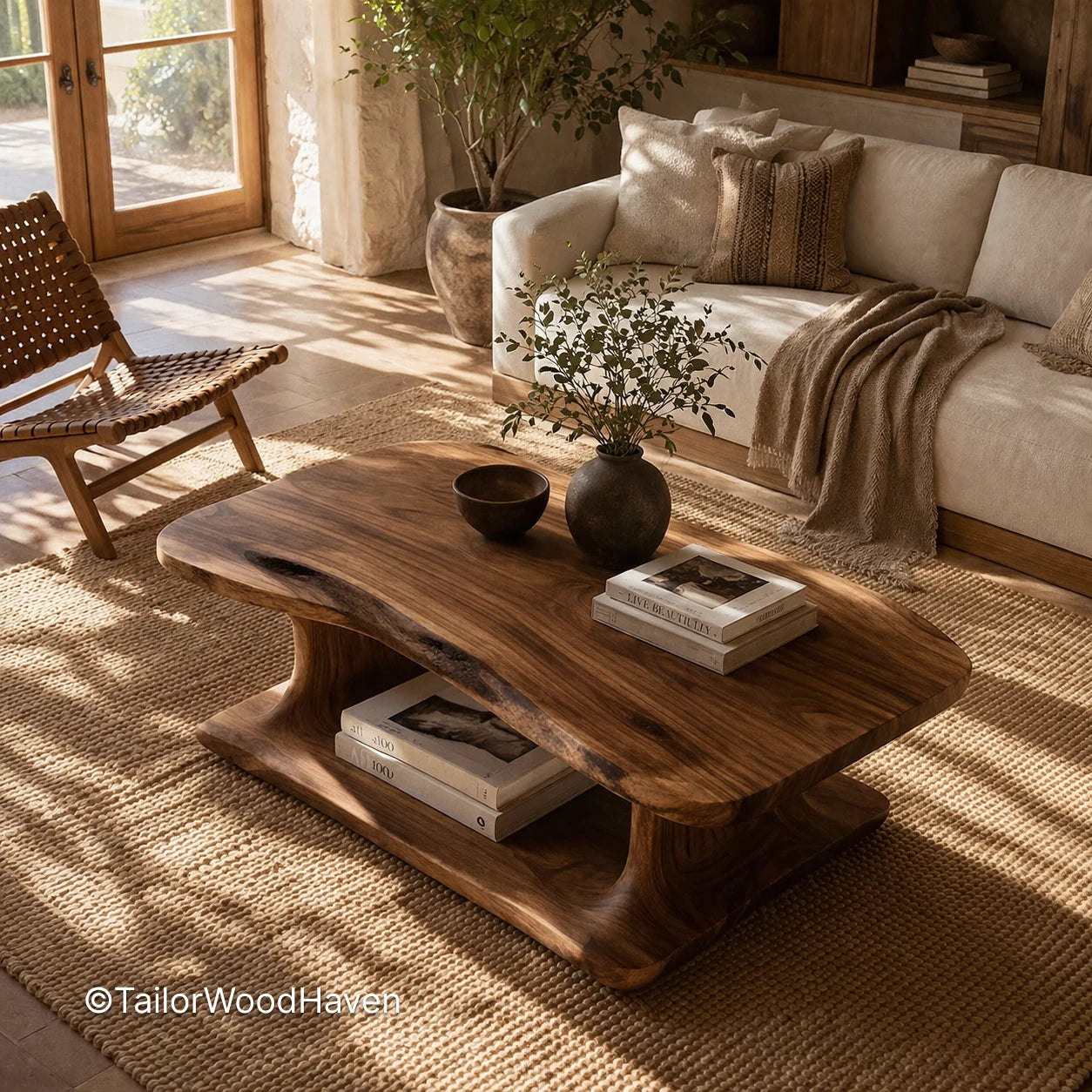 Solid wood rectangular coffee table designed for everyday use with natural grain variation