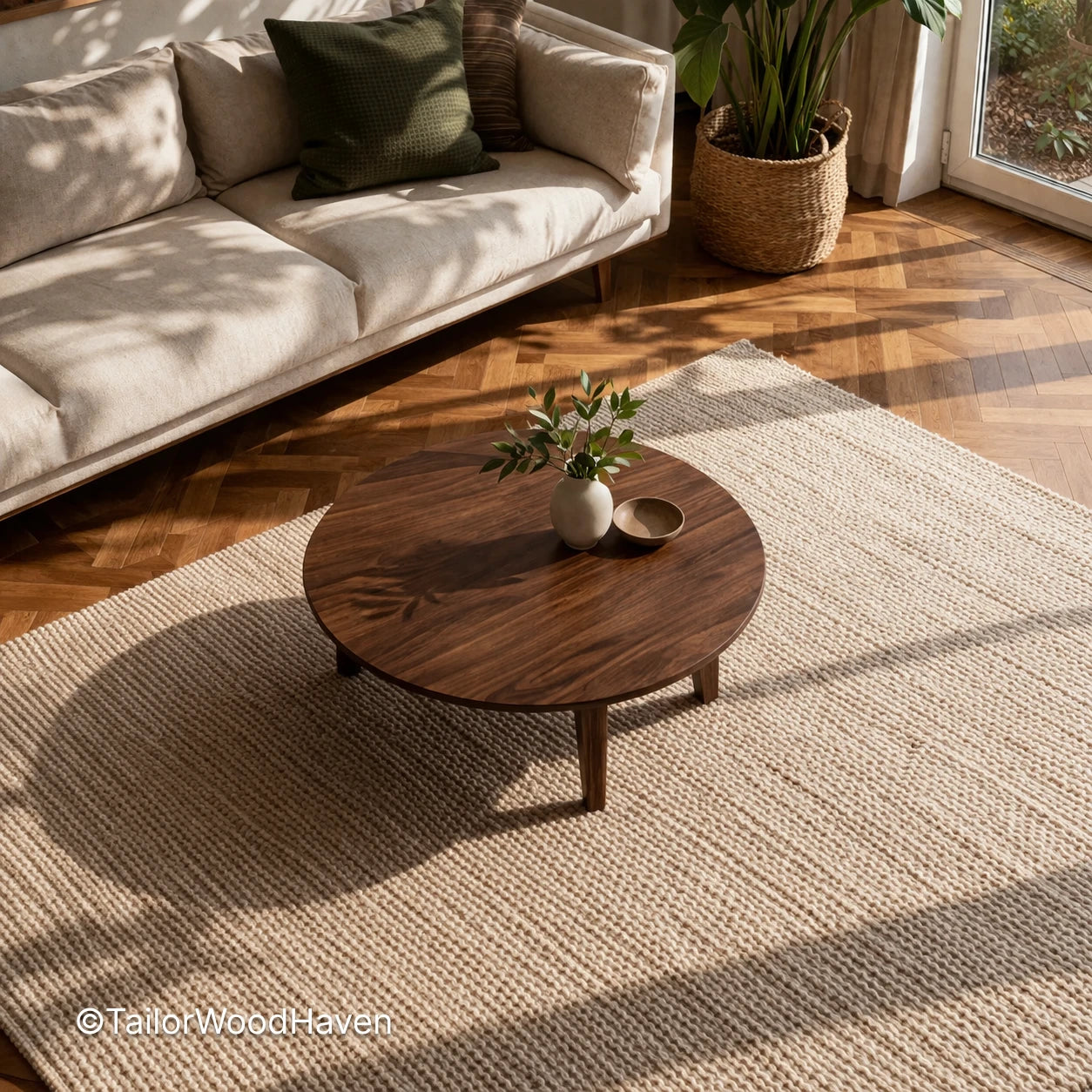 Minimal round coffee table with smooth surface and balanced shape