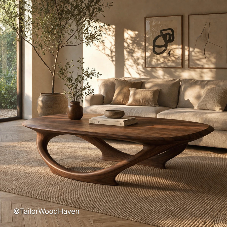 Solid wood modern coffee table designed for everyday use with natural grain