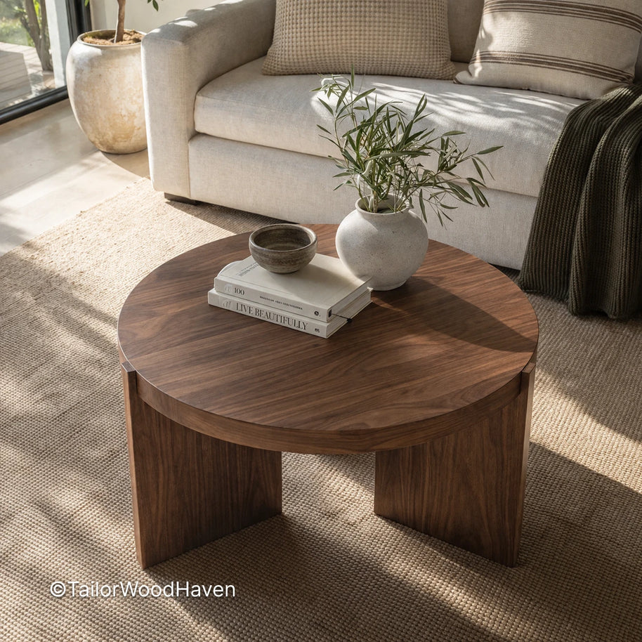 Round Solid Wood Coffee Table – Durable Living Table