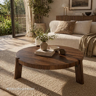 Round Dark Wood Coffee Table – Solid Living Room Table
