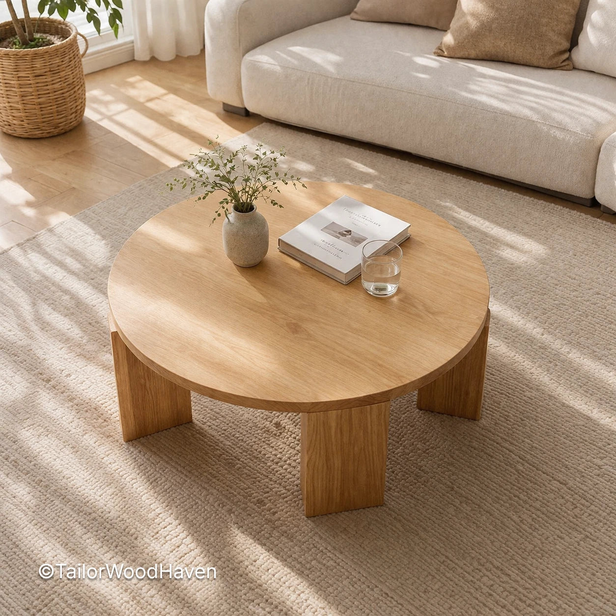 Round Oak Coffee Table – Solid Oak Living Room Table
