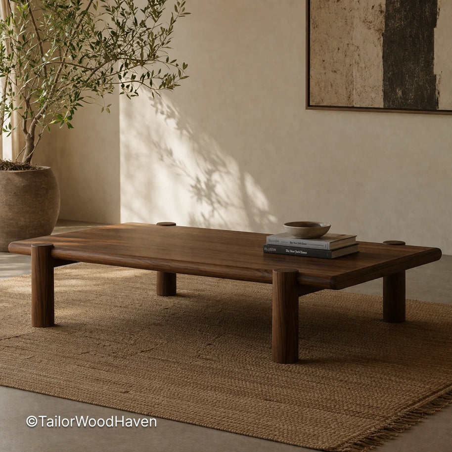 Solid wood mid century coffee table designed for everyday use with timeless style