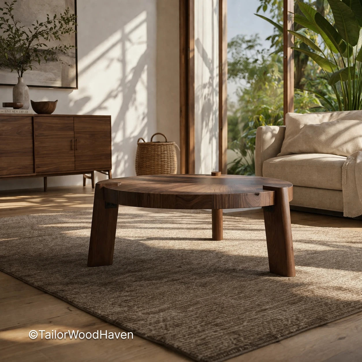 Solid Round Wood Coffee Table – Handmade Living Table