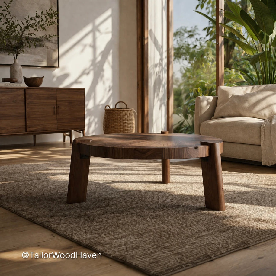 Solid Round Wood Coffee Table – Handmade Living Table