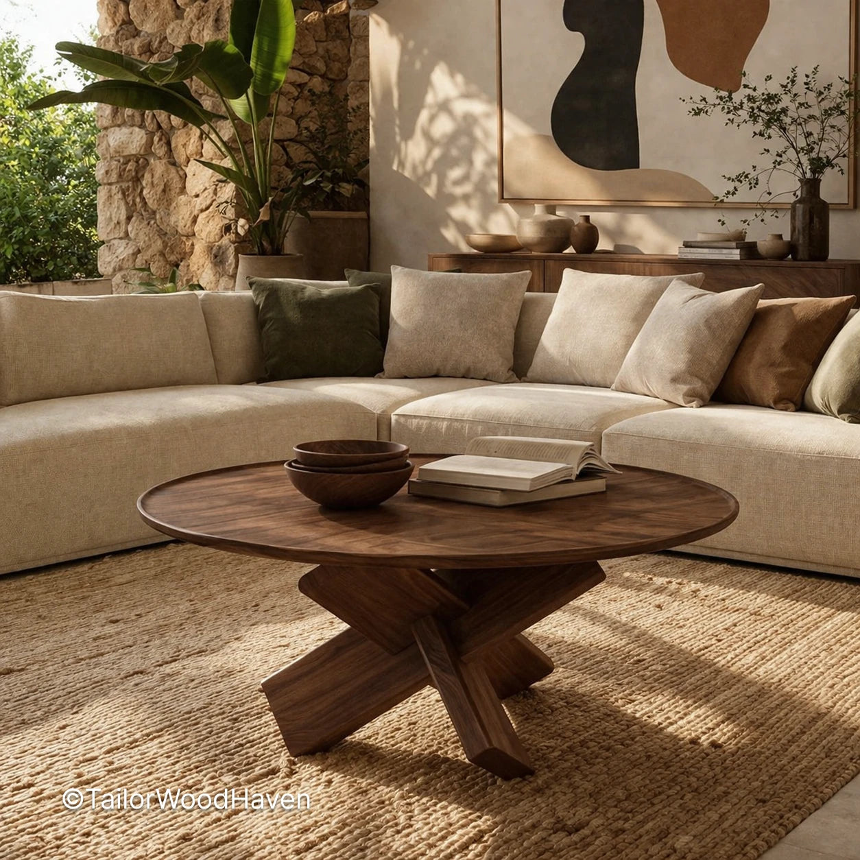 White circular coffee table with durable surface and stable structure