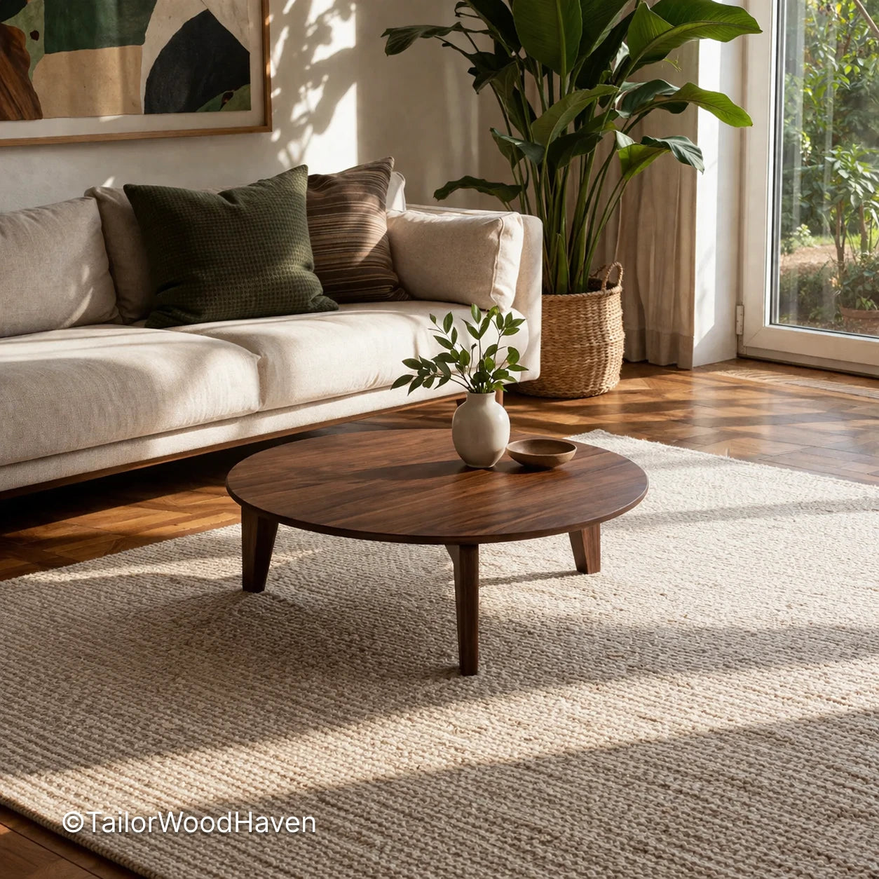 Solid wood contemporary coffee table with simple and modern profile