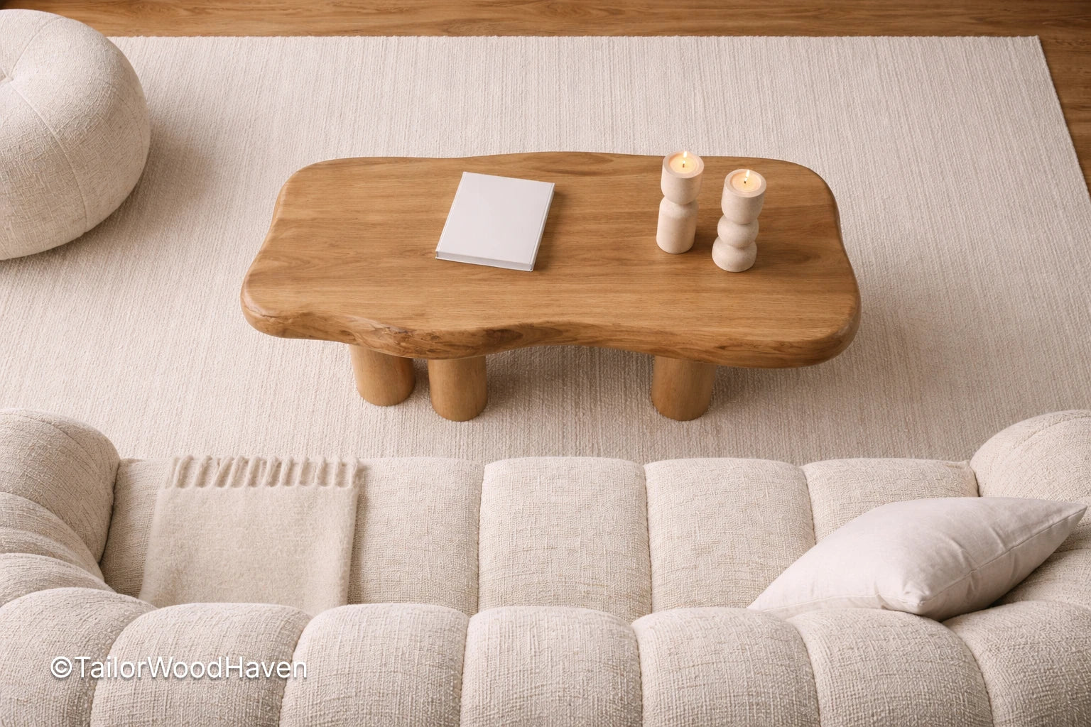 Small oval coffee table in solid wood with compact design and smooth surface