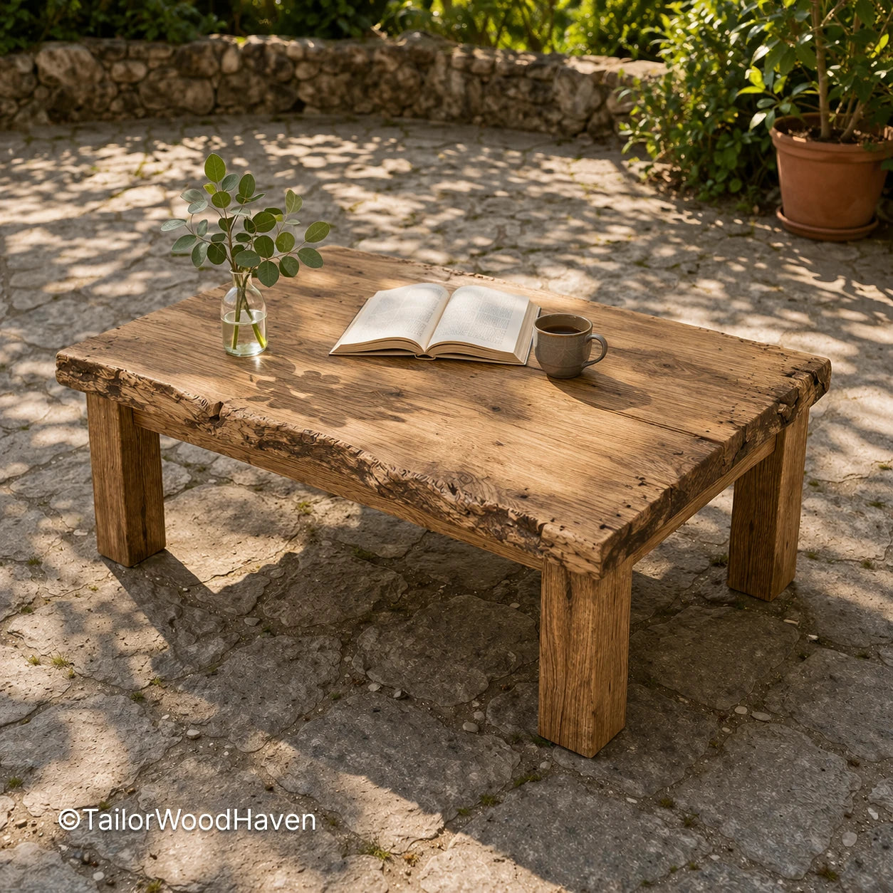 Minimal large square outdoor coffee table with sturdy construction and wide tabletop